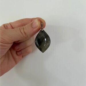 Labradorite pendant 18 k white gold plated hook large diamond shaped stone